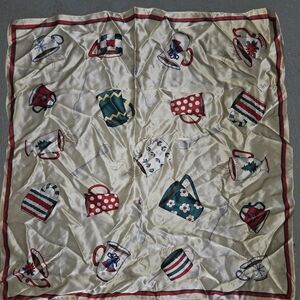 Talbots 100% Silk Christmas Coffee Mug Scarf Square Read